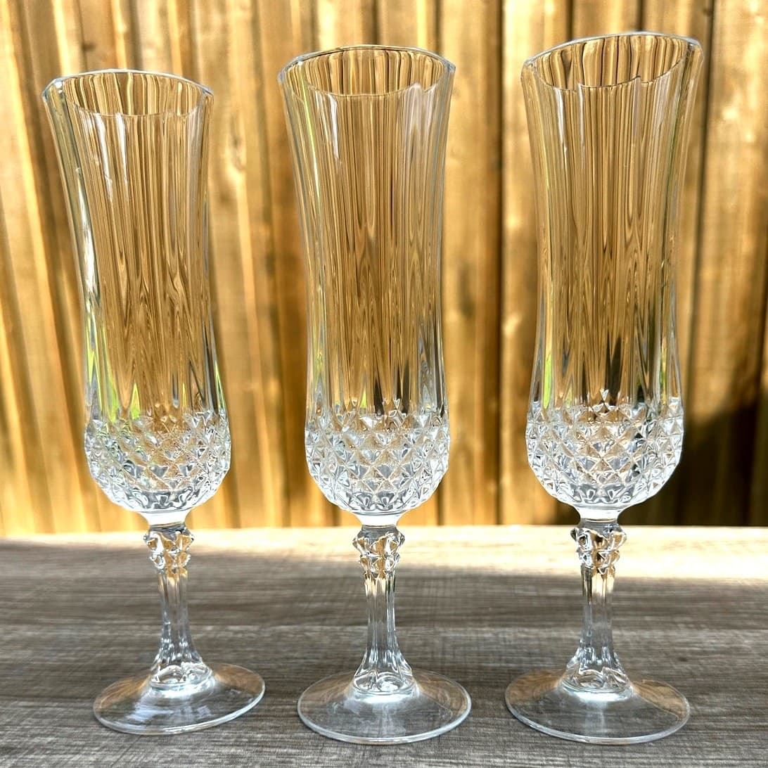 Cristral D'Arques Longchamp Crystal Champagne Flutes Made in France-Set of 3 - Thumbnail 5