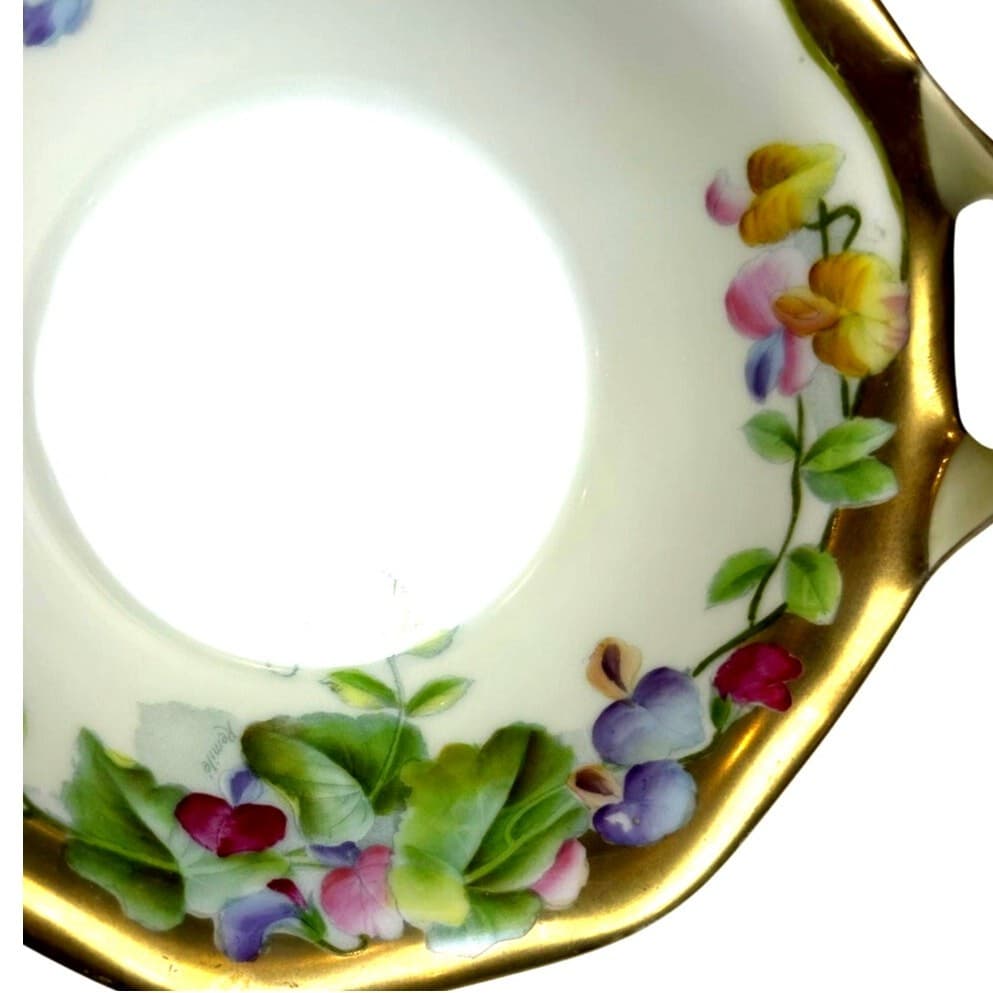 PT Bavarian Porcelain Vintage Hand Painted 7" Serving Bowl Sweet Peas Gold Trim - Thumbnail 3