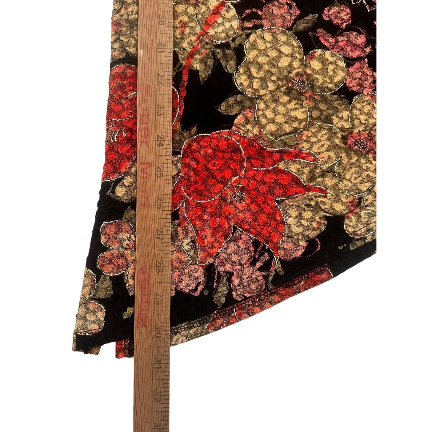 Mirasol Black Stretch Boho Vintage Bright Red Gold Accented Floral Design-Large - Thumbnail 11
