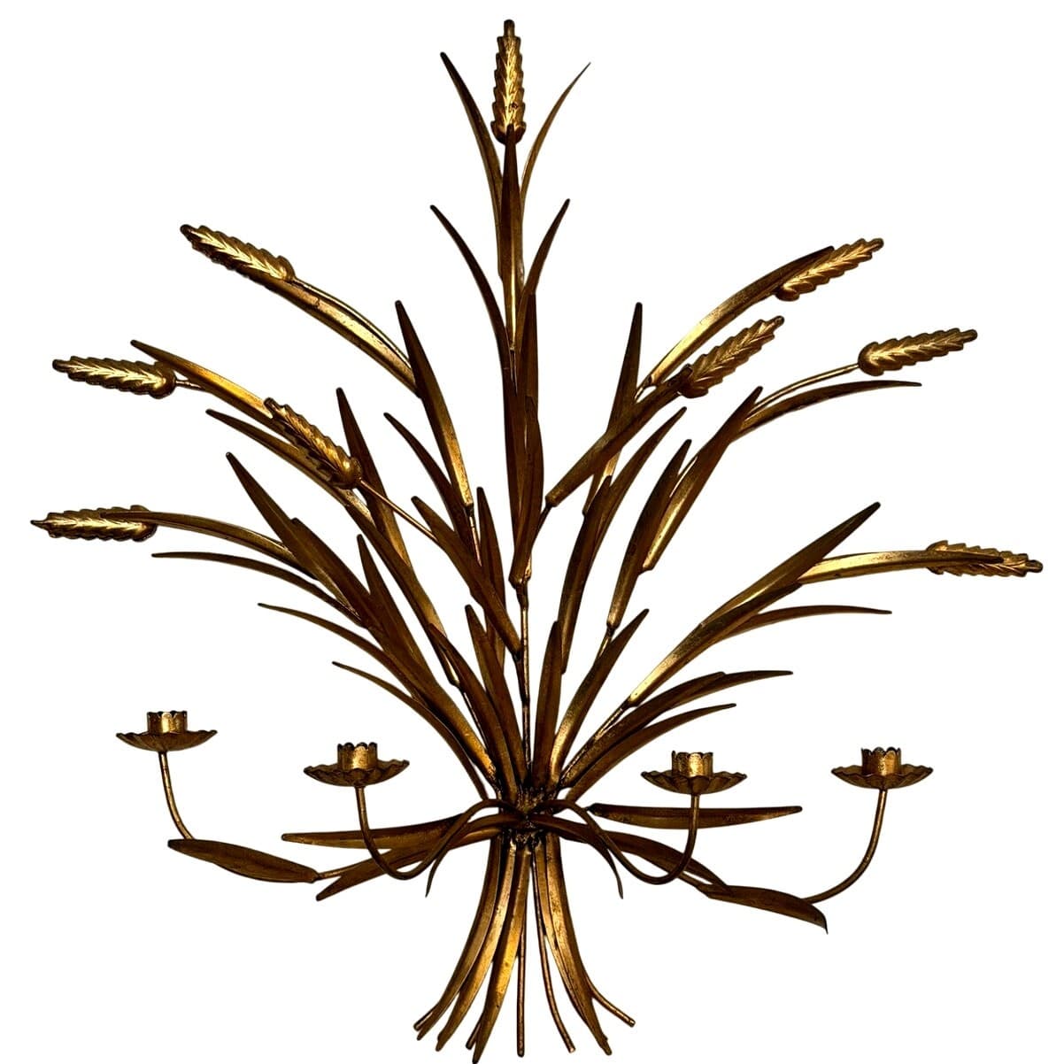 Hollywood Regency Italian Style Gilt Wheat Sheaf Vintage Wall Candelabra Tole - Thumbnail 3