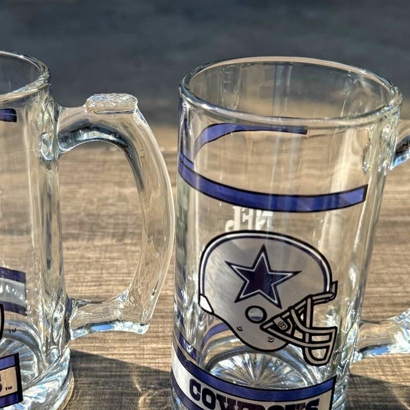Dallas Cowboys Vintage Logo Football Helmet NFL 16 oz 5.5" Beer Mug Stein-Set 2 - Thumbnail 3