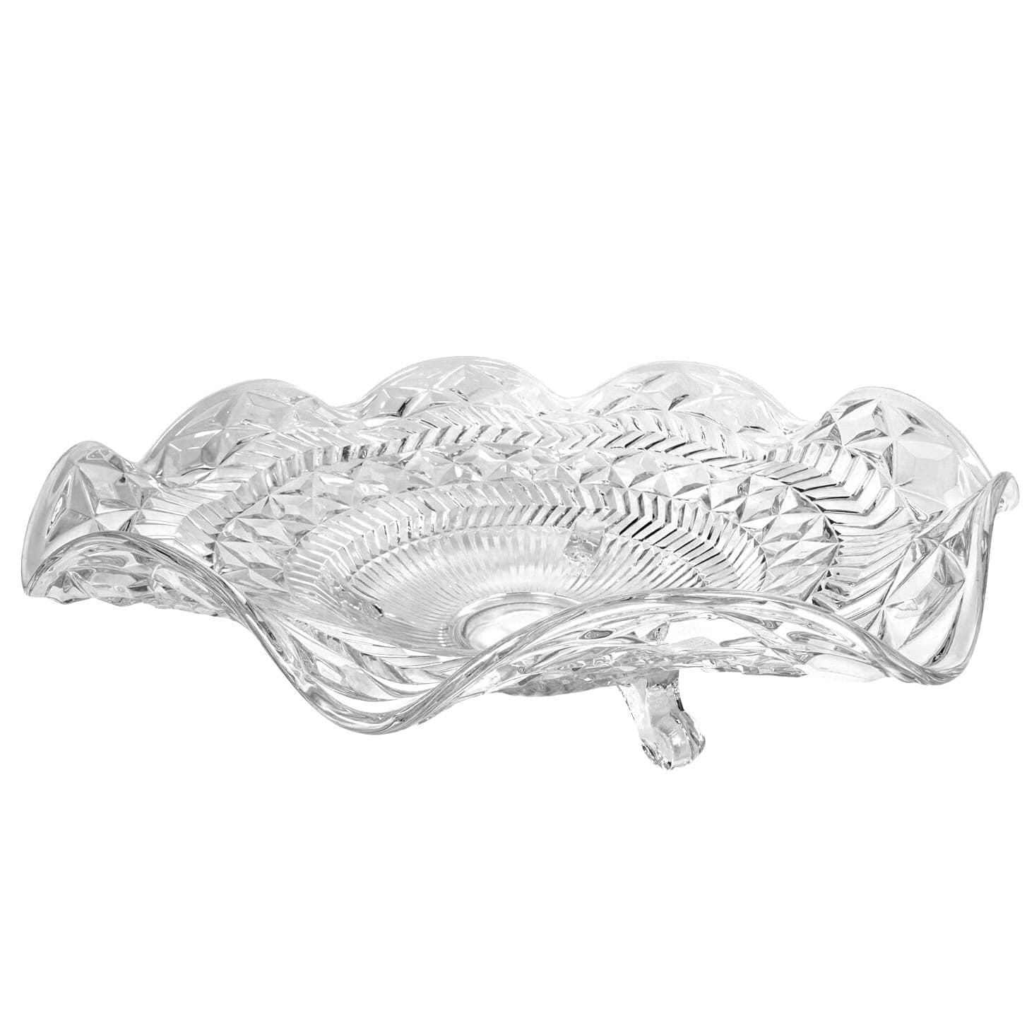 Footed Glass Vintage Centerpiece 12.75" Ruffled Top Bowl in Diamond Pattern - Thumbnail 5