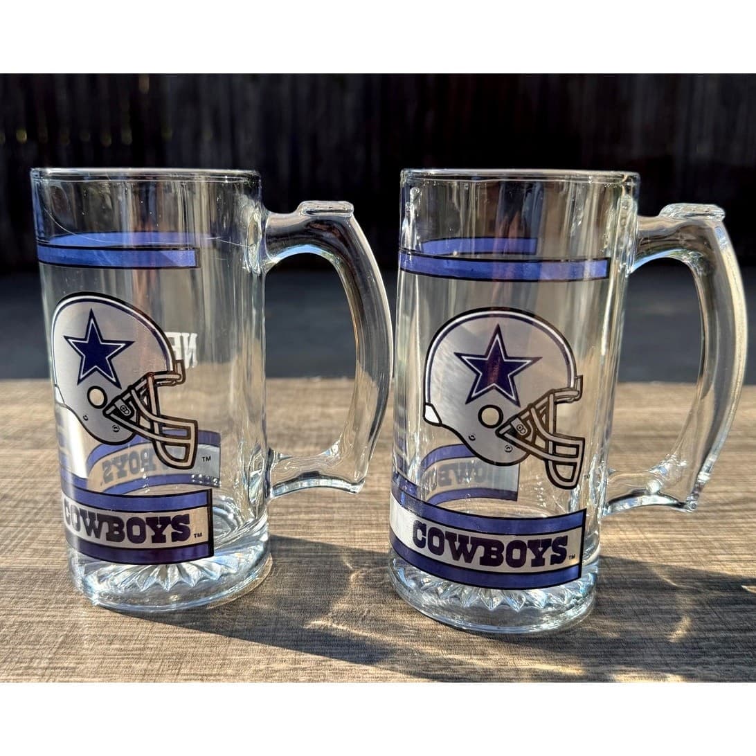 Dallas Cowboys Vintage Logo Football Helmet NFL 16 oz 5.5" Beer Mug Stein-Set 2 - Thumbnail 2