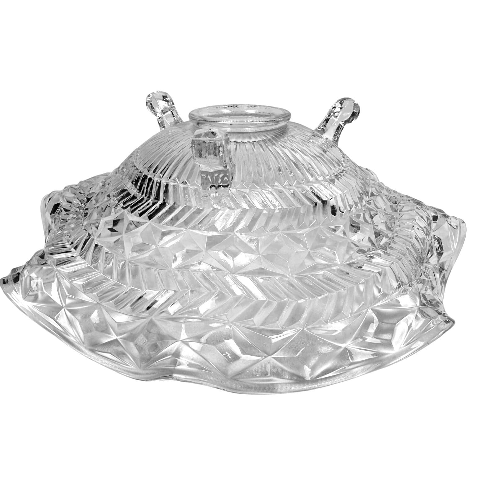 Footed Glass Vintage Centerpiece 12.75" Ruffled Top Bowl in Diamond Pattern - Thumbnail 4