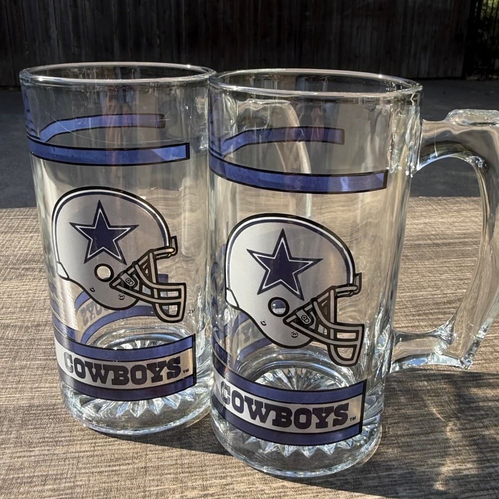 Dallas Cowboys Vintage Logo Football Helmet NFL 16 oz 5.5" Beer Mug Stein-Set 2