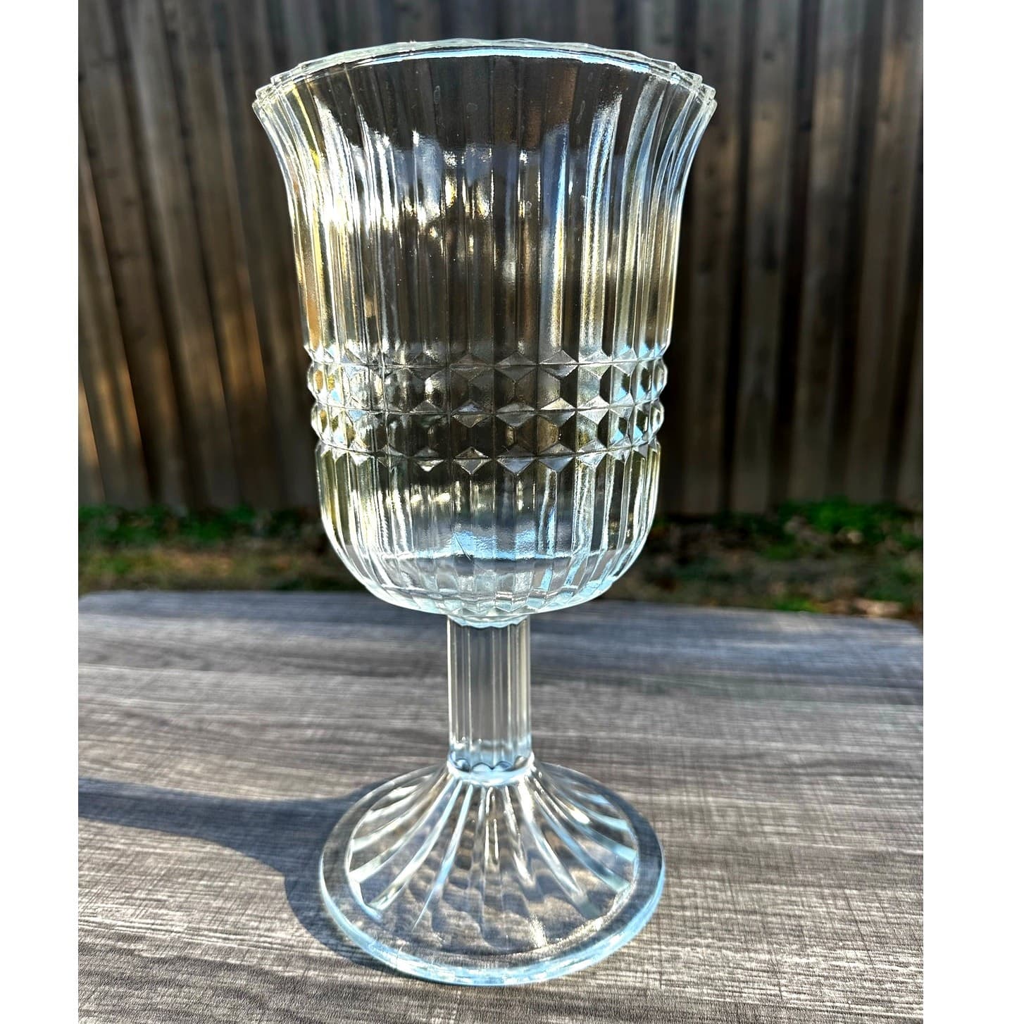 FTDA Vintage Clear Ribbed Pedestal 10.5" Vase Pillar Candleholder - Thumbnail 3