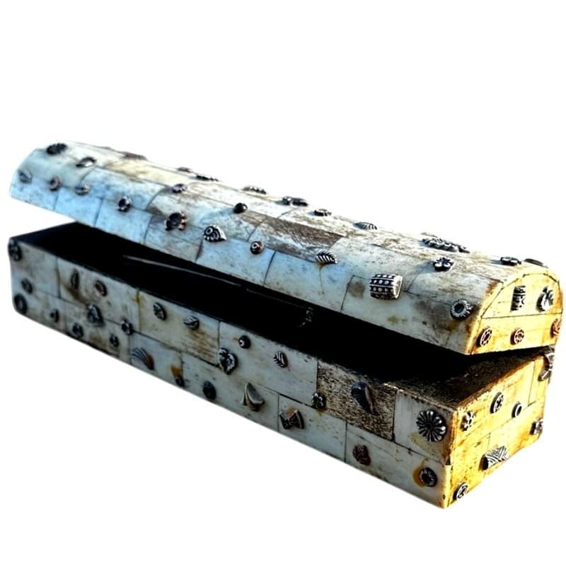 Rare Bone Tile Vintage Metal Embellishments 9 x 3 Artisan Trinket Box India - Thumbnail 2
