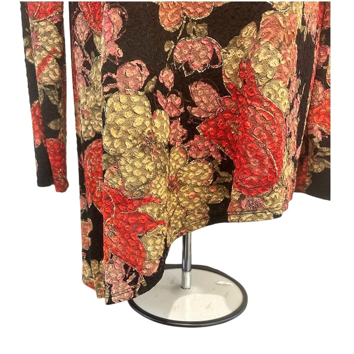 Mirasol Black Stretch Boho Vintage Bright Red Gold Accented Floral Design-Large - Thumbnail 3