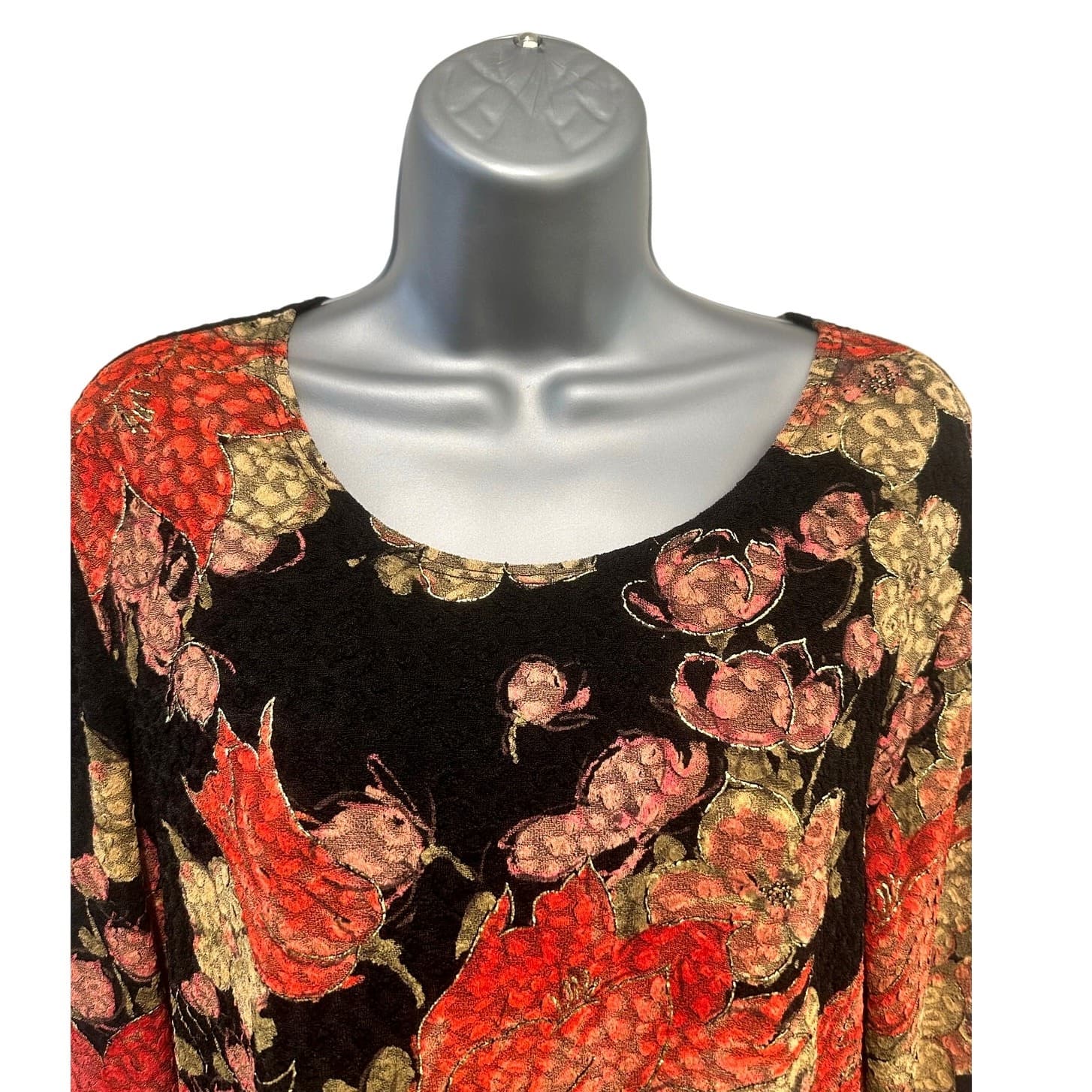 Mirasol Black Stretch Boho Vintage Bright Red Gold Accented Floral Design-Large - Thumbnail 2