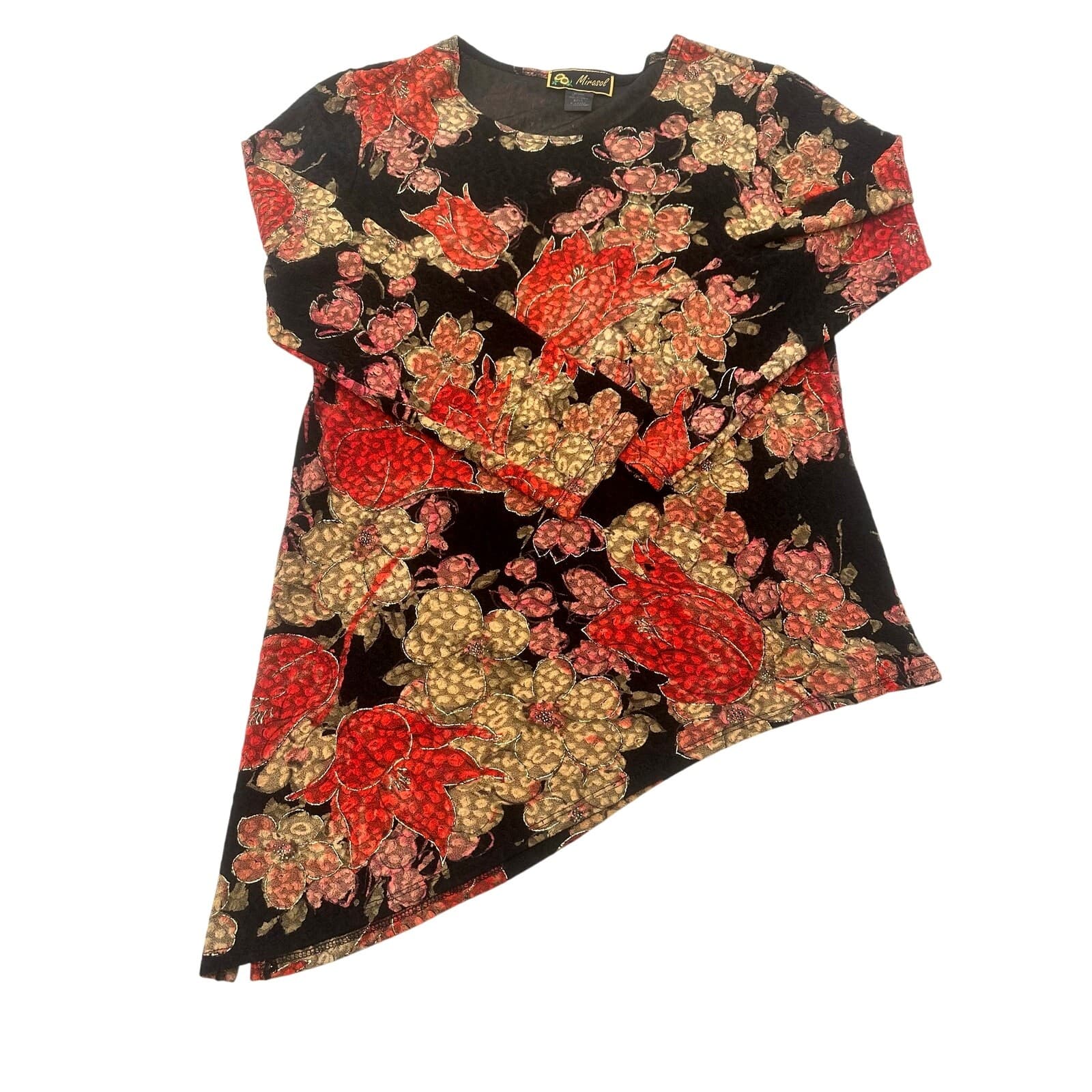 Mirasol Black Stretch Boho Vintage Bright Red Gold Accented Floral Design-Large - Thumbnail 9
