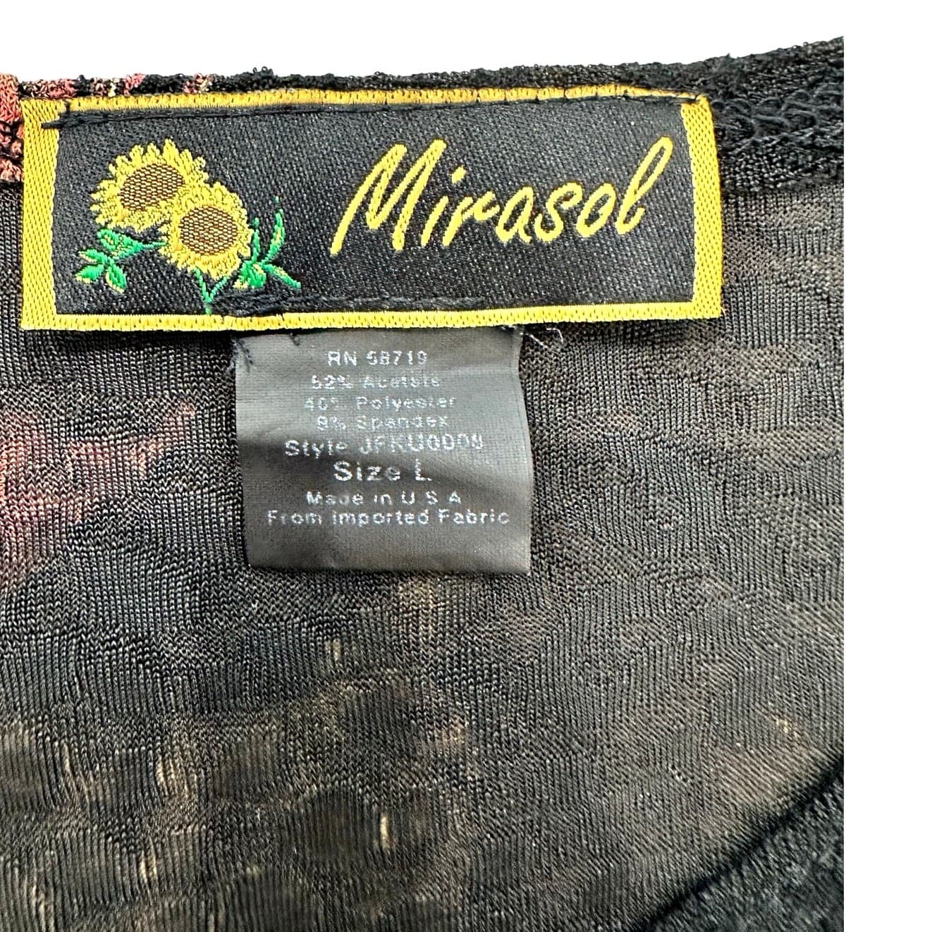 Mirasol Black Stretch Boho Vintage Bright Red Gold Accented Floral Design-Large - Thumbnail 4