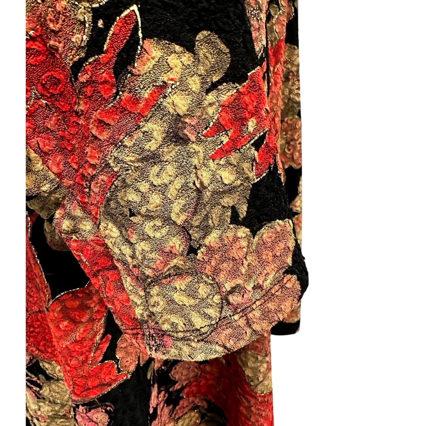Mirasol Black Stretch Boho Vintage Bright Red Gold Accented Floral Design-Large - Thumbnail 6