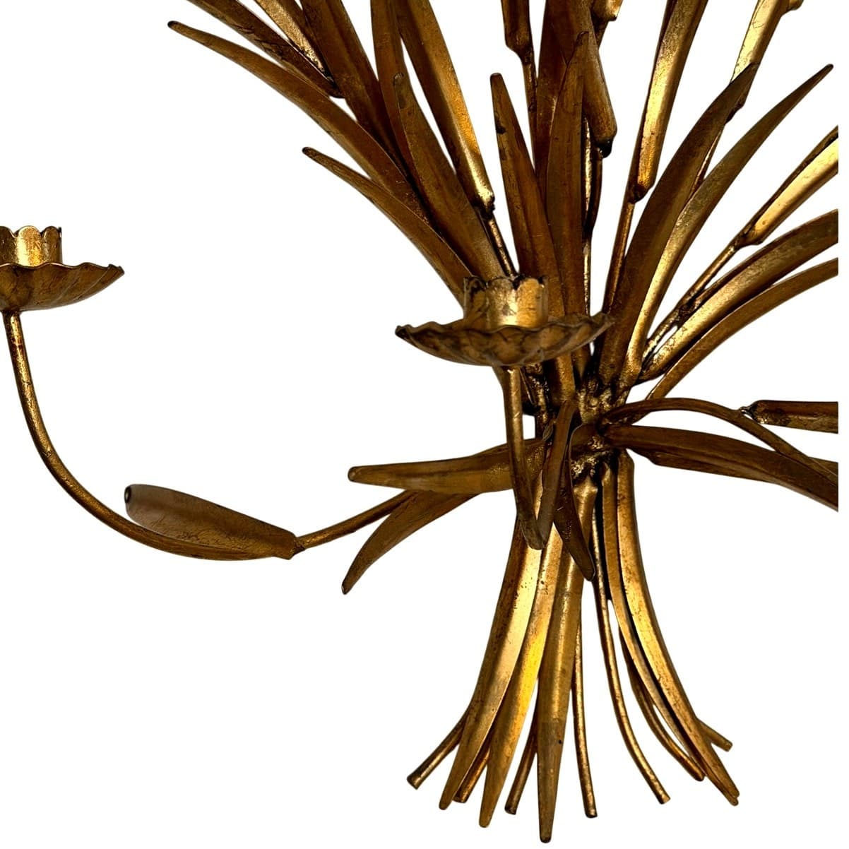 Hollywood Regency Italian Style Gilt Wheat Sheaf Vintage Wall Candelabra Tole - Thumbnail 2