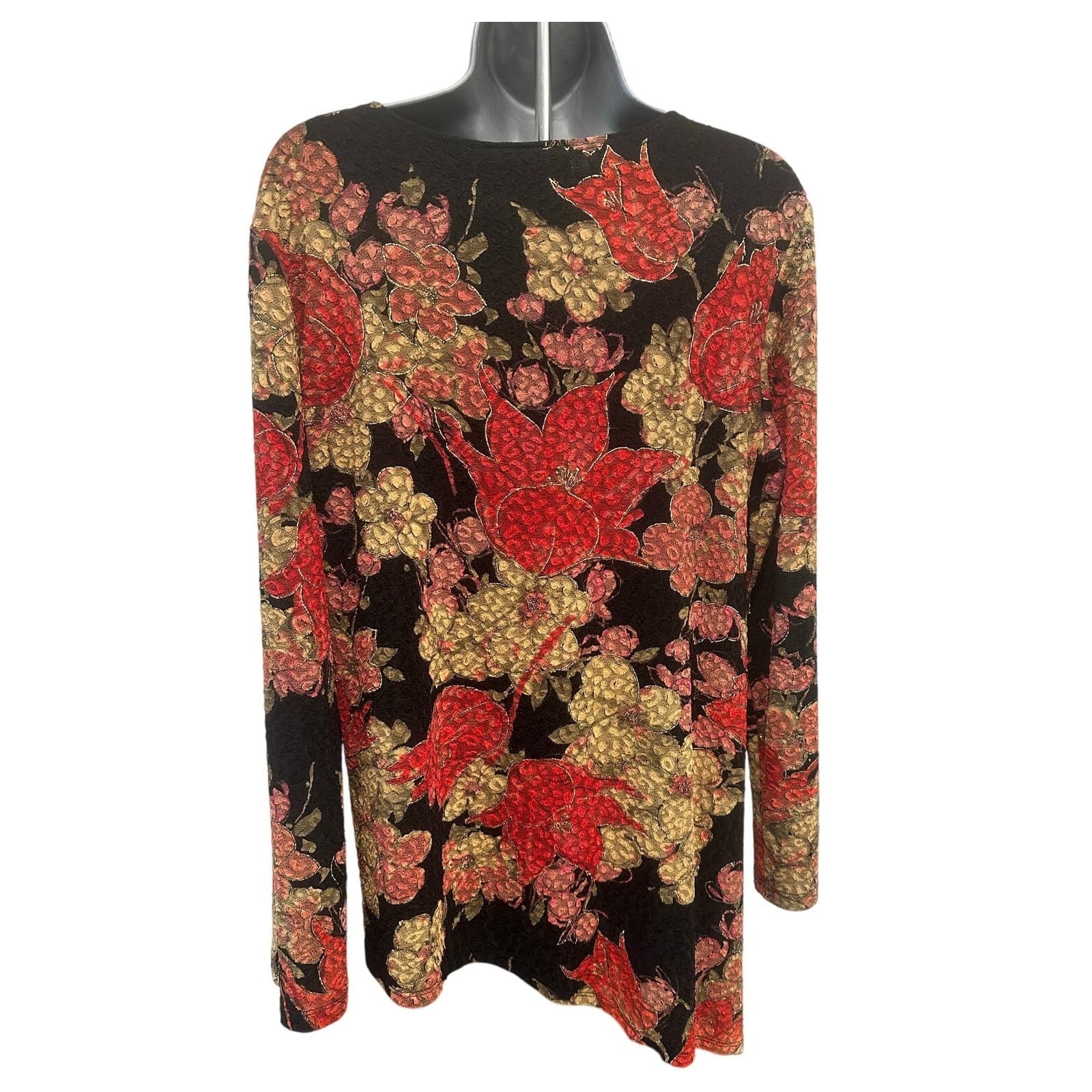 Mirasol Black Stretch Boho Vintage Bright Red Gold Accented Floral Design-Large - Thumbnail 5