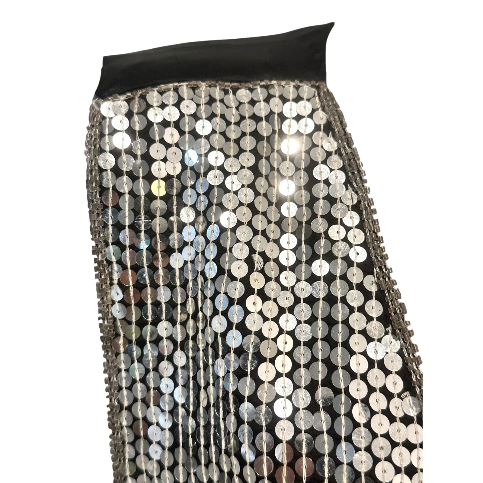 'AJ' India Vintage Silver Sequin/Black Silk Rayon Vest Women's Size Large - Thumbnail 3