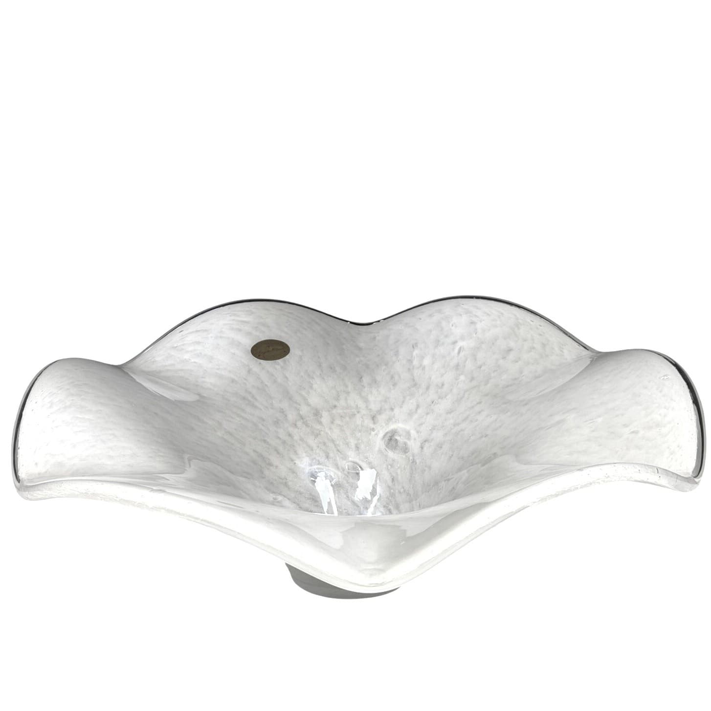 Italian Elegant 'Crystal Clear' Murano Inspired Art Glass White 15.75" Wave Bowl