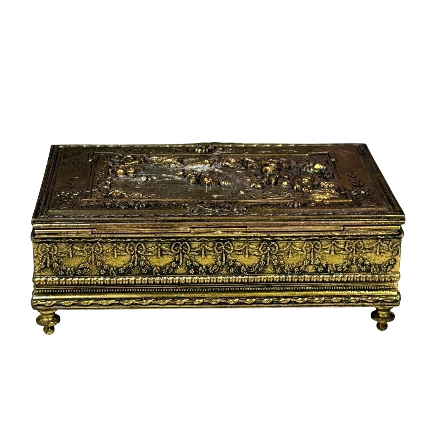 Jennings Brothers c. 1900-1915 Lined Large Bronze Repoussé Vanity Box - Thumbnail 5