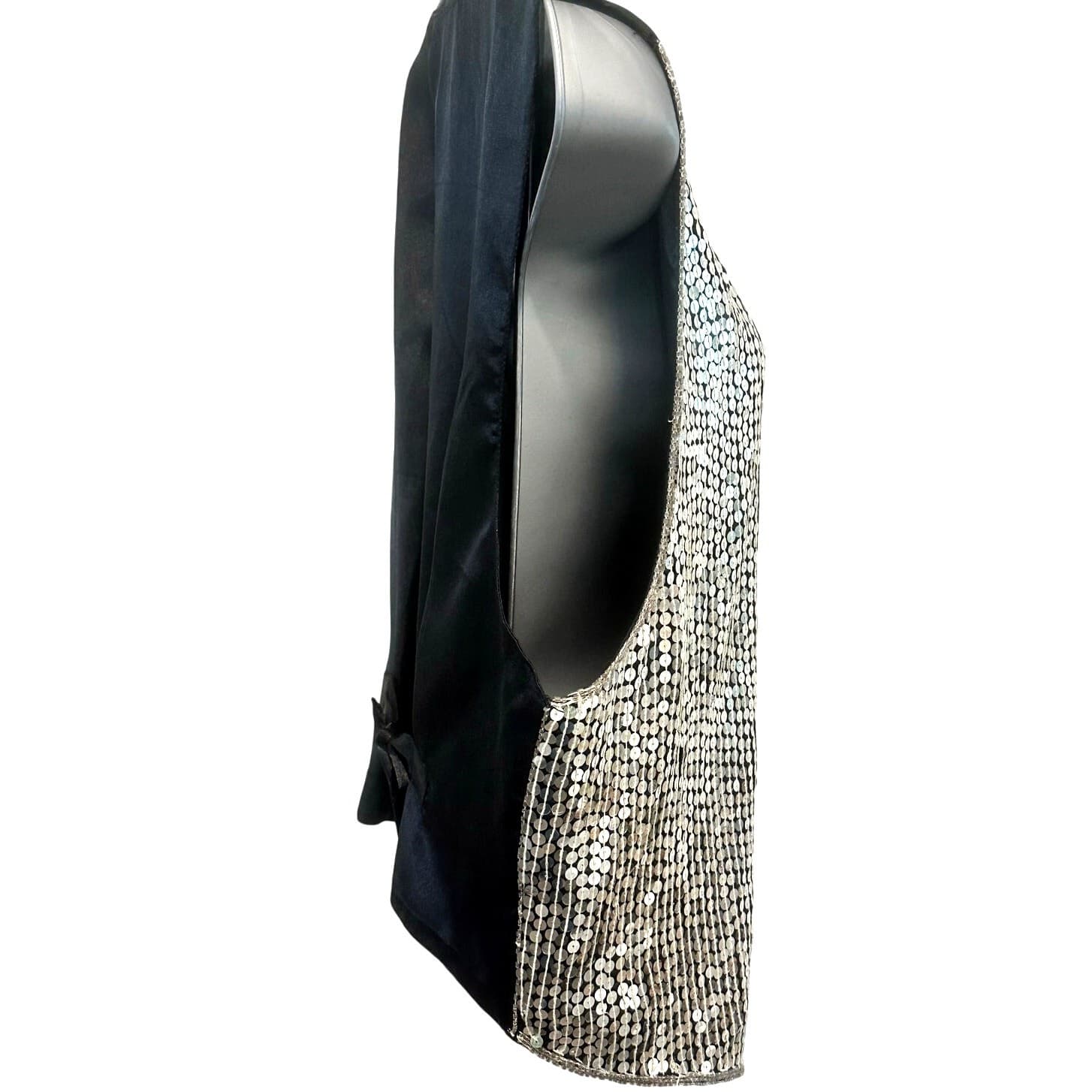 'AJ' India Vintage Silver Sequin/Black Silk Rayon Vest Women's Size Large - Thumbnail 5