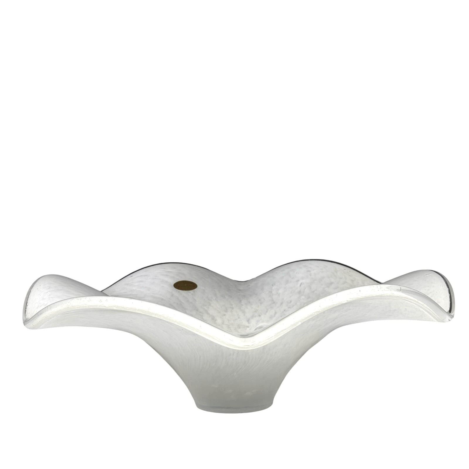 Italian Elegant 'Crystal Clear' Murano Inspired Art Glass White 15.75" Wave Bowl - Thumbnail 2