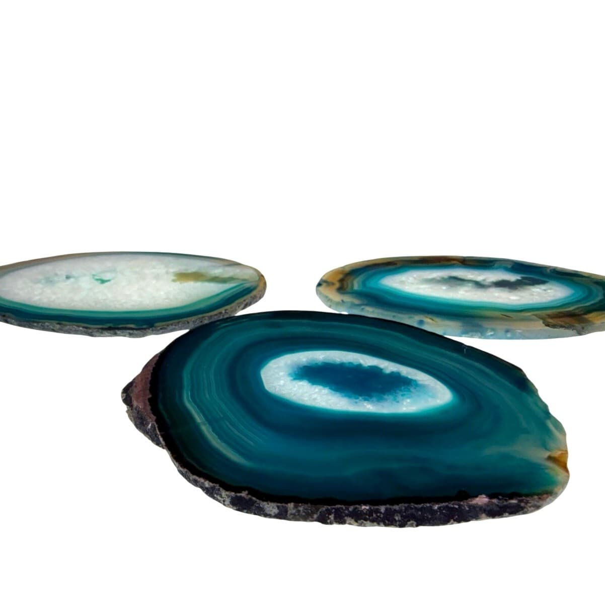 Irregular Oval Teal Agate Slices Vibrant Home Decor Display or Coasters-3 PC - Thumbnail 3