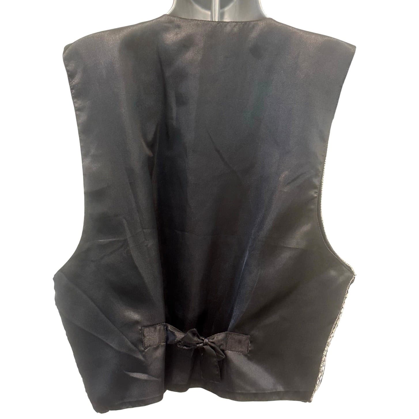 'AJ' India Vintage Silver Sequin/Black Silk Rayon Vest Women's Size Large - Thumbnail 6