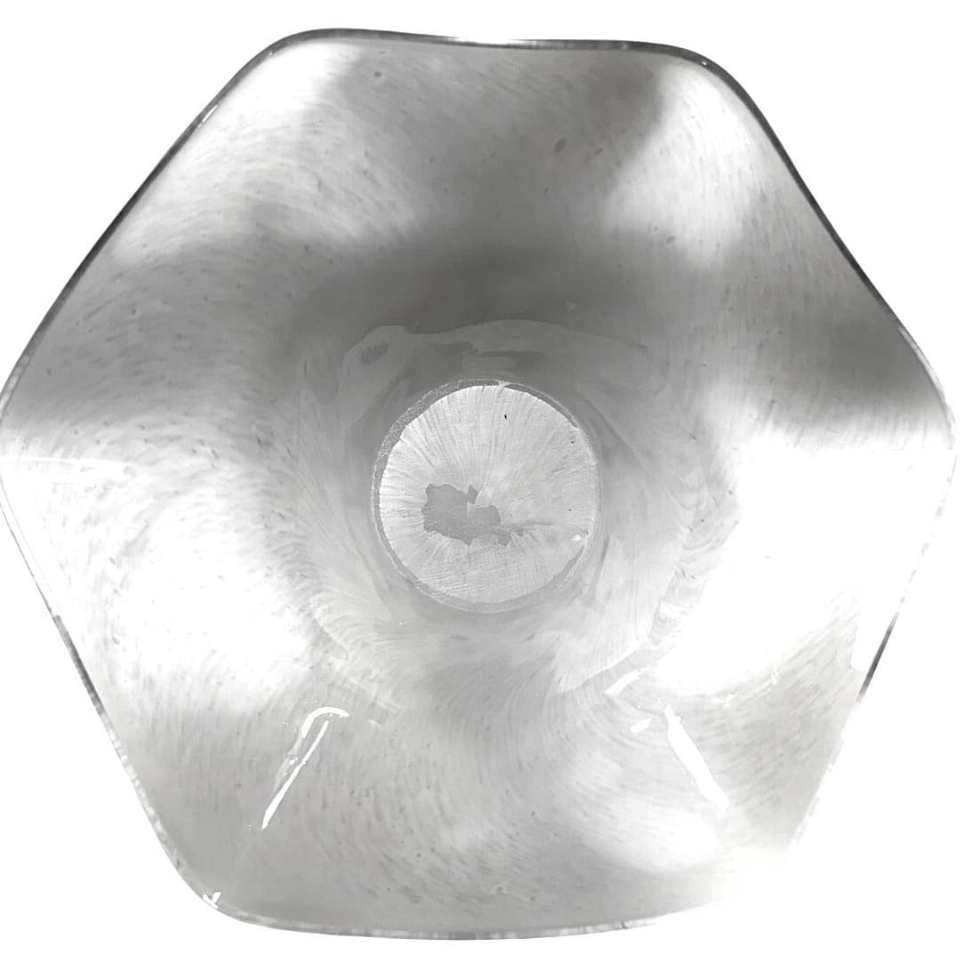 Italian Elegant 'Crystal Clear' Murano Inspired Art Glass White 15.75" Wave Bowl - Thumbnail 5