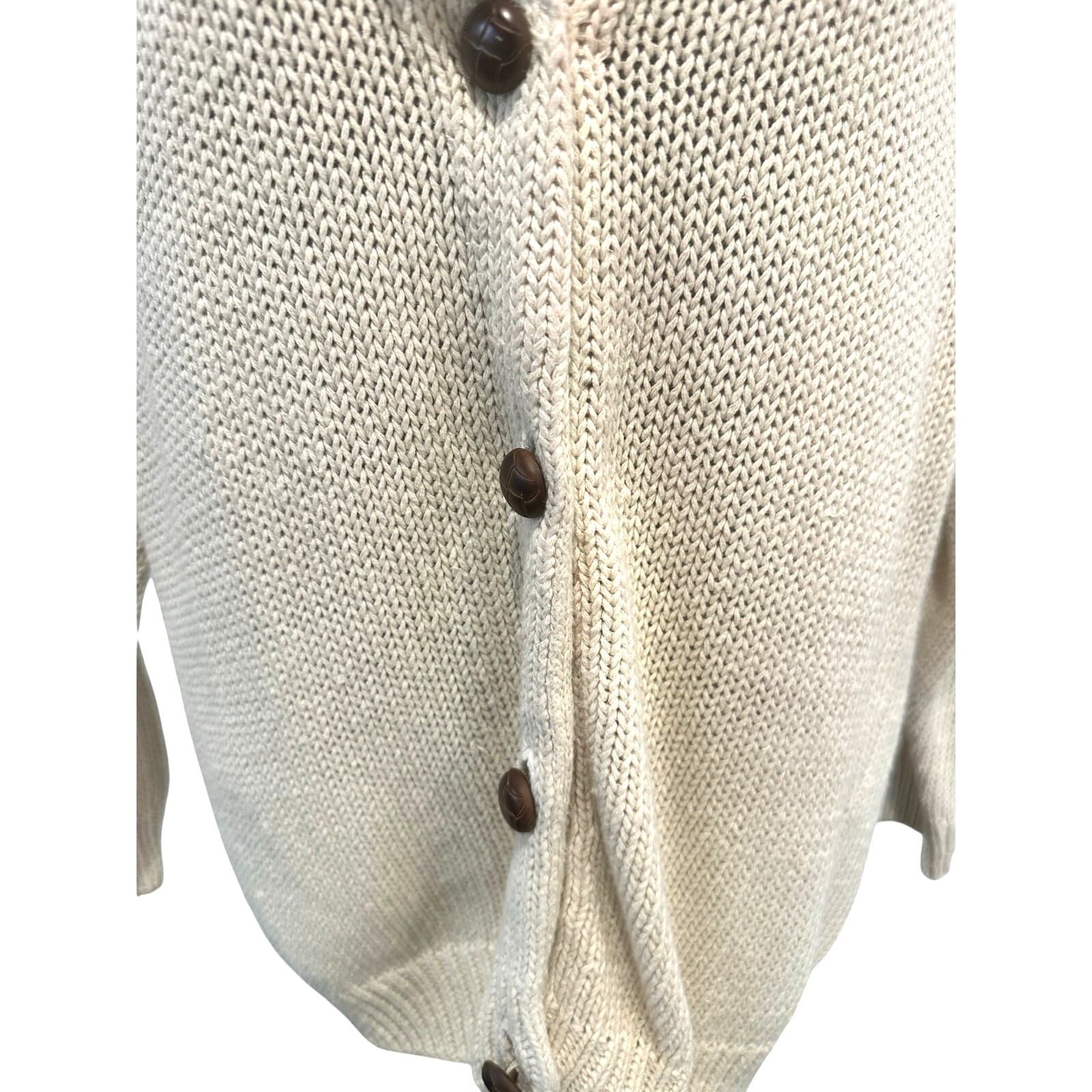 Chaus Vintage Ivory Cream Cardigan Sweater with Embroidered Floral Collar-Small - Thumbnail 3