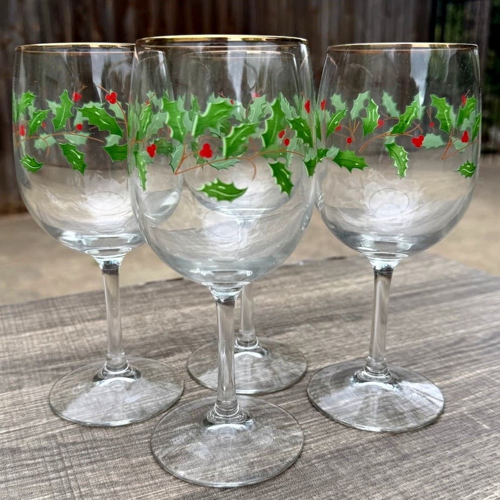 Lenox Holiday Dimensions Vintage 10 oz Gold Rim Goblets Original Box-Set of 4