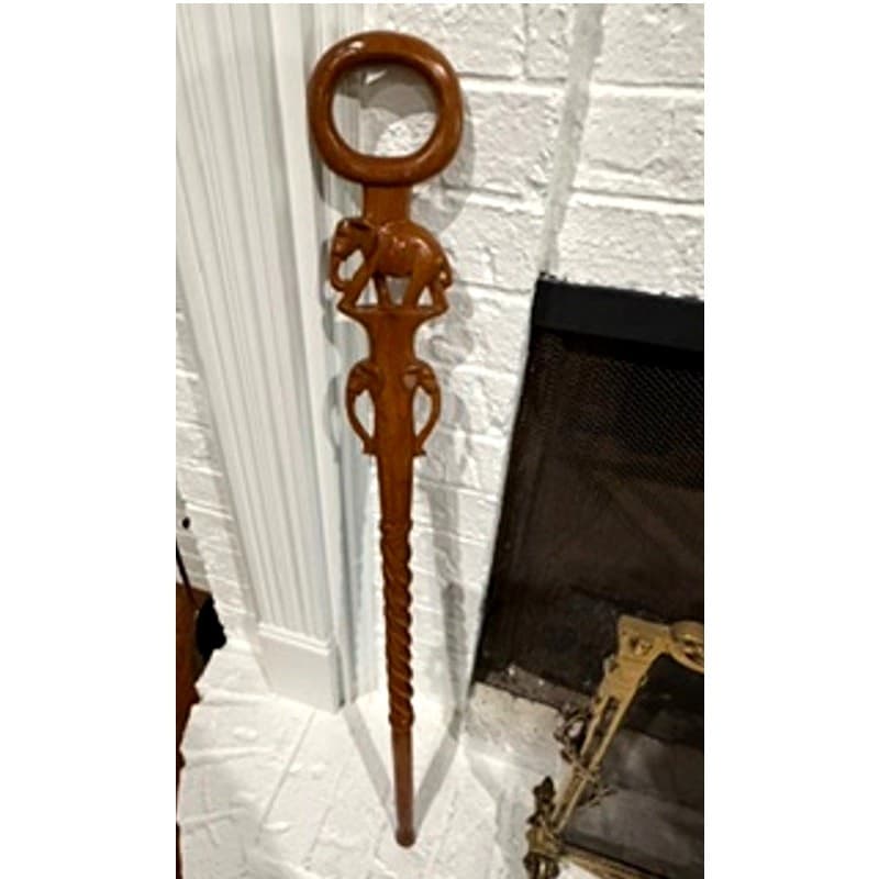 Hand Carved Elephant Cane Walking Stick 36" Hardwood African Safari Folk Art - Thumbnail 7