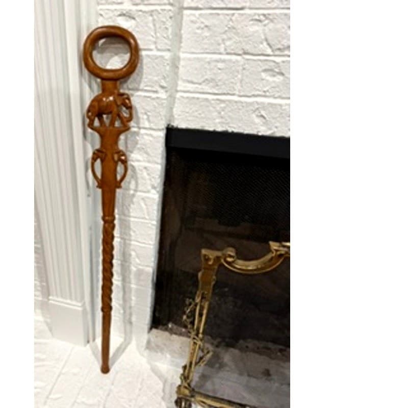 Hand Carved Elephant Cane Walking Stick 36" Hardwood African Safari Folk Art