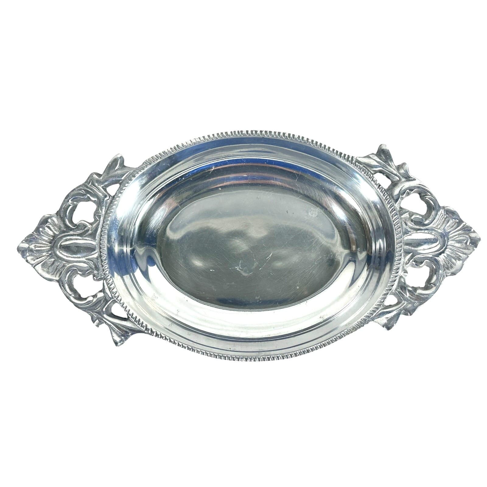 Aluminum Embellished Oval Vintage Serving Tray-Excellent
