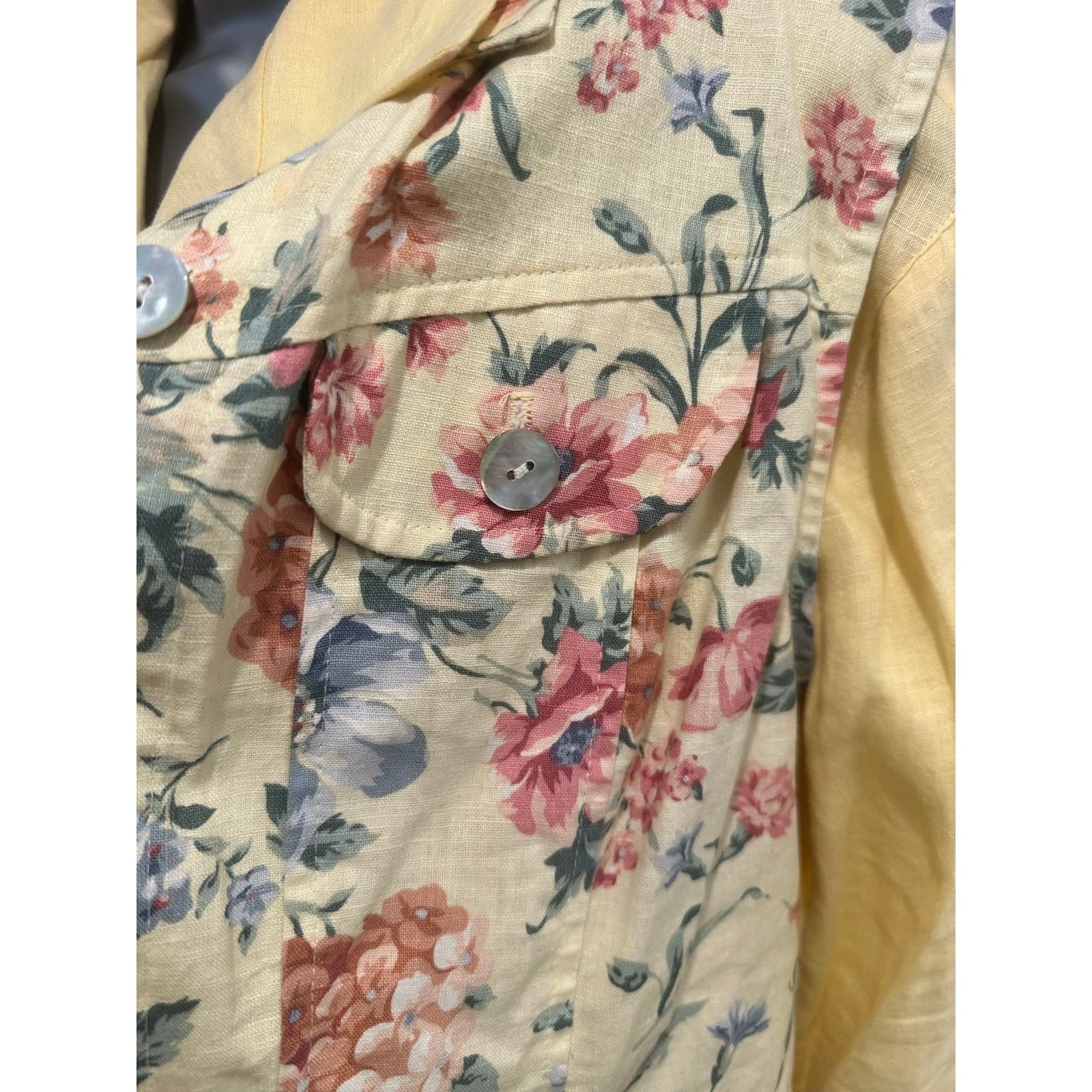 Carroll Reed/Bushwacker USA Vintage Linen Soft Yellow Floral Skirt Blouse Vest-8 - Thumbnail 7