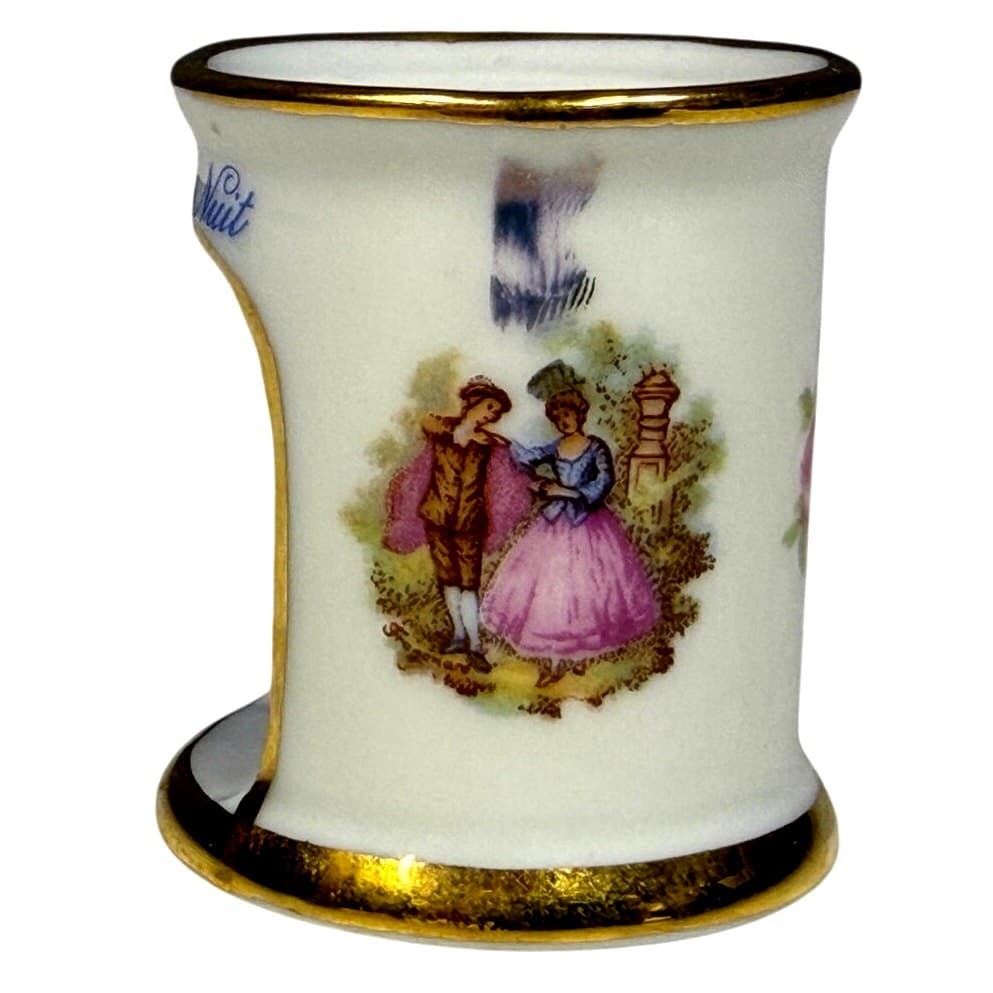 Limoges France Courting Couple 'Bonne Nuit' Miniature Porcelain Candle Holder - Thumbnail 4
