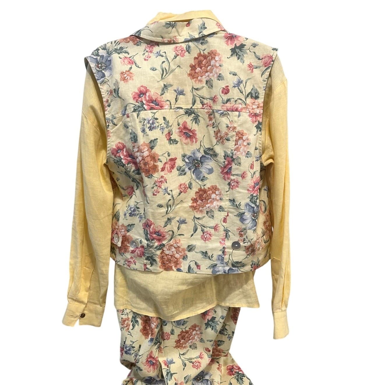 Carroll Reed/Bushwacker USA Vintage Linen Soft Yellow Floral Skirt Blouse Vest-8 - Thumbnail 9