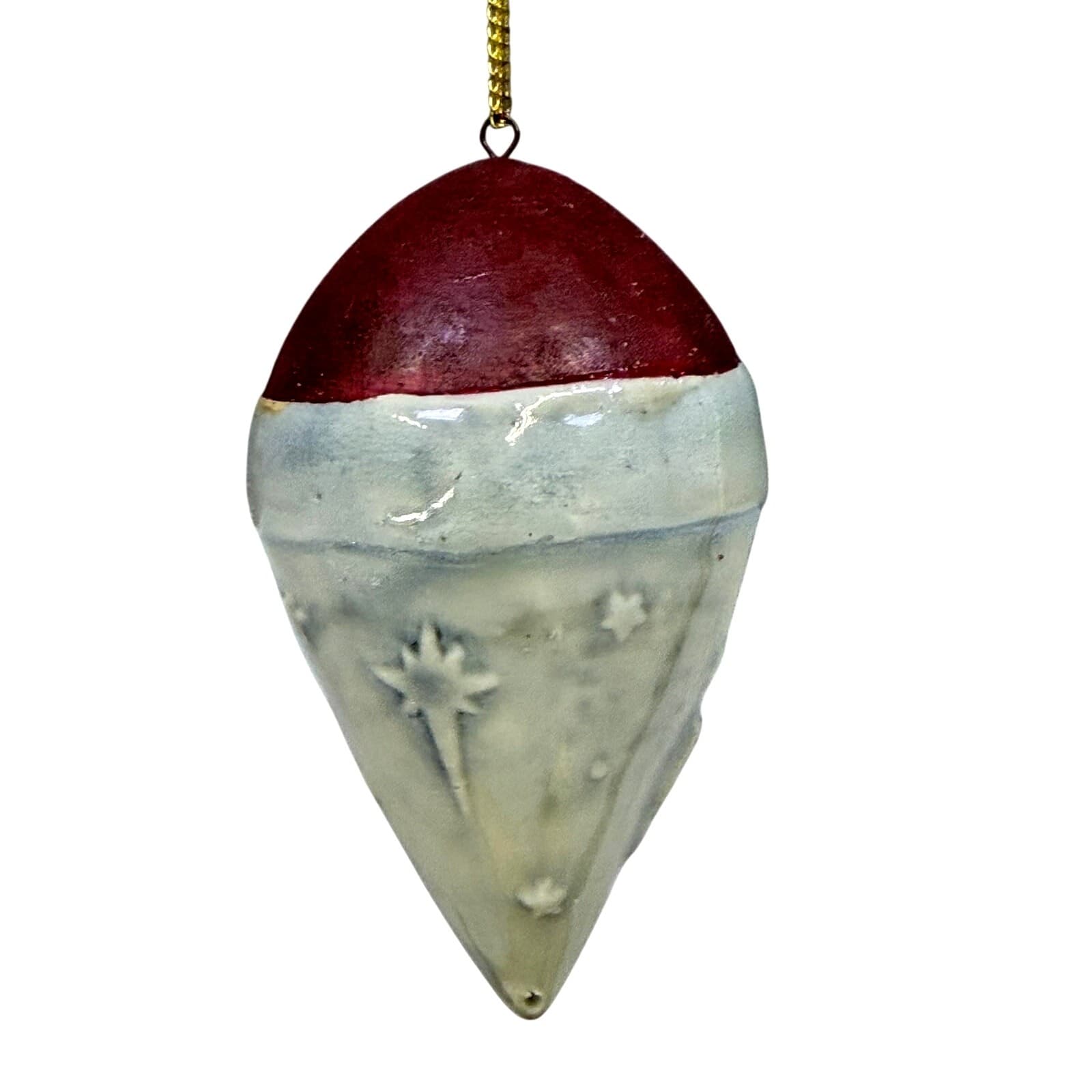 Hand Painted Ceramic Pottery Angel Embellished Teardrop Christmas Ornament - Thumbnail 3