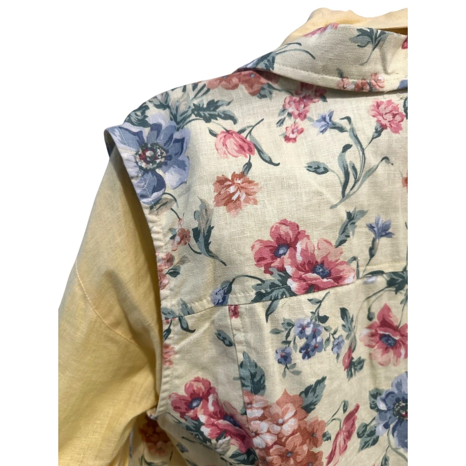 Carroll Reed/Bushwacker USA Vintage Linen Soft Yellow Floral Skirt Blouse Vest-8 - Thumbnail 10