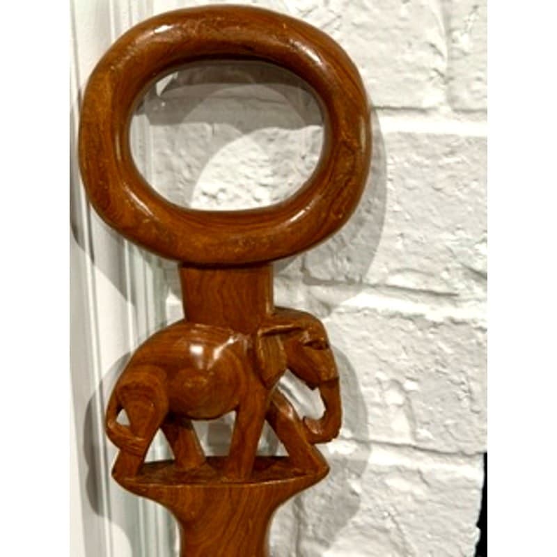 Hand Carved Elephant Cane Walking Stick 36" Hardwood African Safari Folk Art - Thumbnail 3