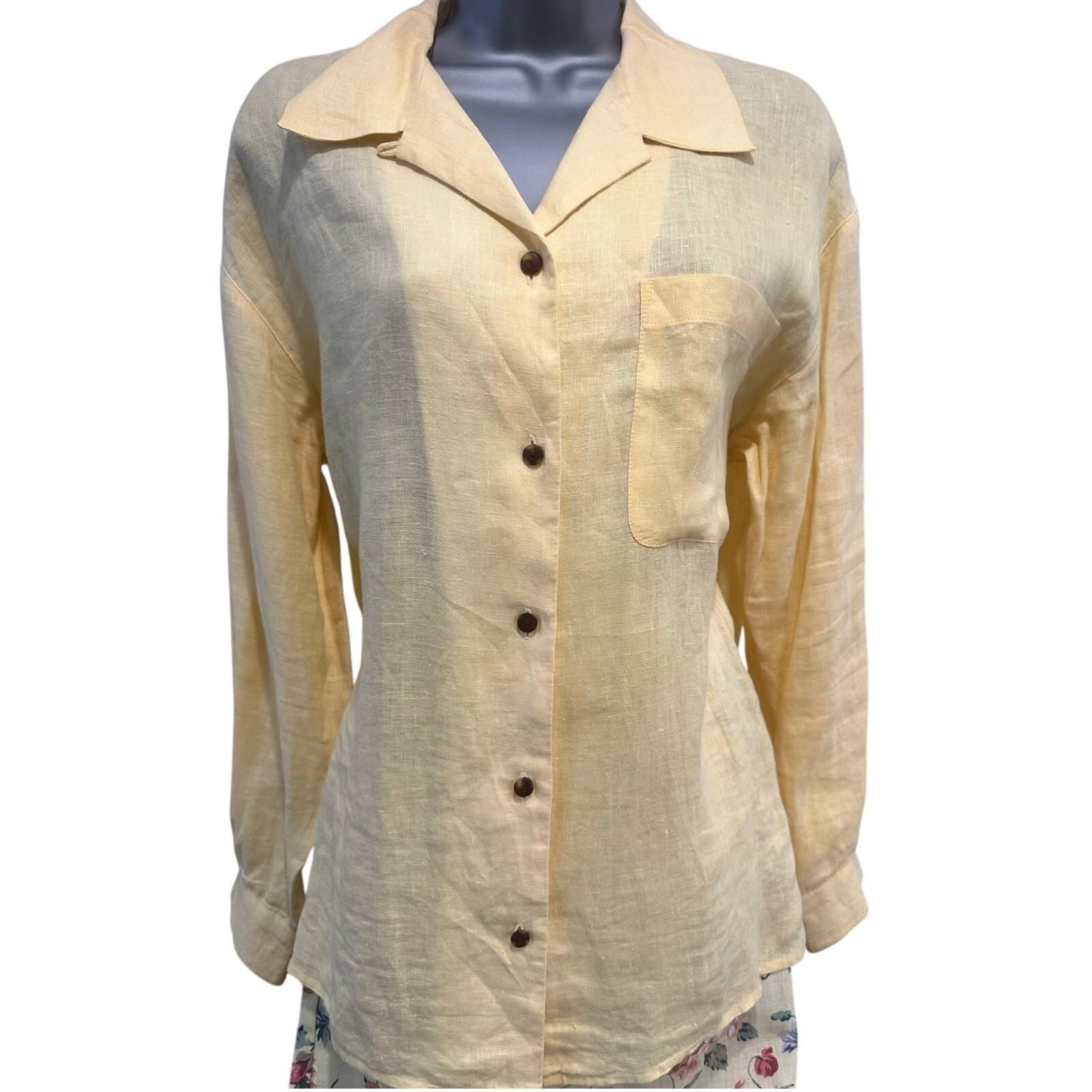 Carroll Reed/Bushwacker USA Vintage Linen Soft Yellow Floral Skirt Blouse Vest-8 - Thumbnail 12