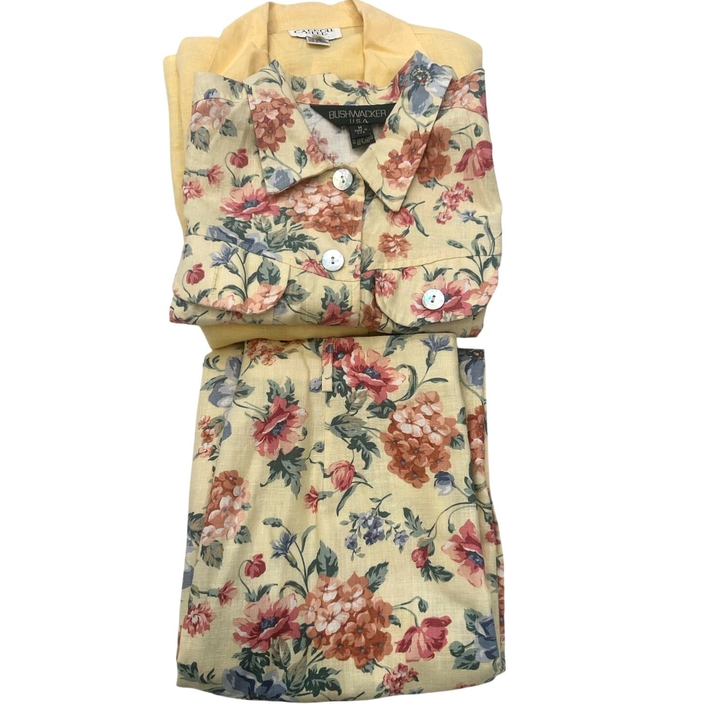 Carroll Reed/Bushwacker USA Vintage Linen Soft Yellow Floral Skirt Blouse Vest-8 - Thumbnail 5