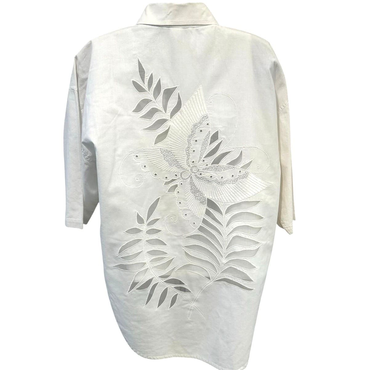 KSA Philippines Ivory Cream Cotton Camisole Sheer Cut Outs Matching Overshirt-M - Thumbnail 3
