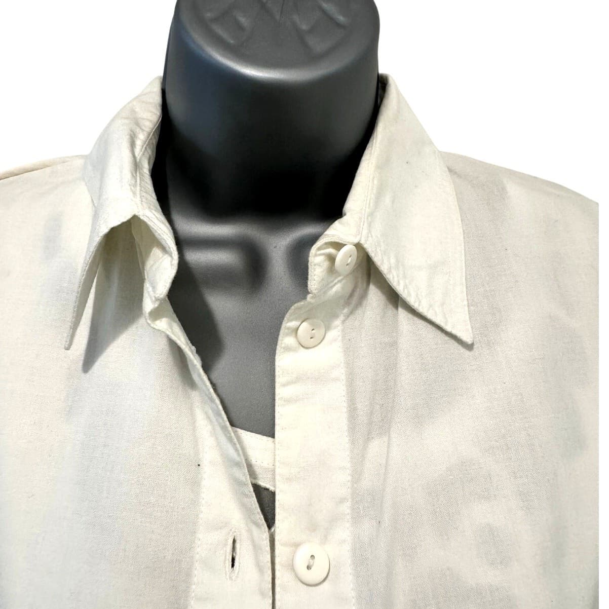 KSA Philippines Ivory Cream Cotton Camisole Sheer Cut Outs Matching Overshirt-M - Thumbnail 6
