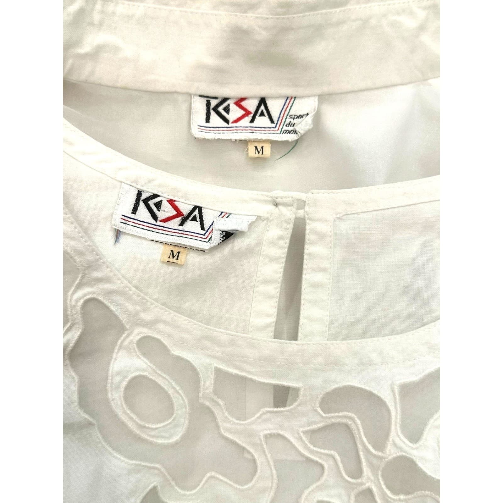 KSA Philippines Ivory Cream Cotton Camisole Sheer Cut Outs Matching Overshirt-M - Thumbnail 2