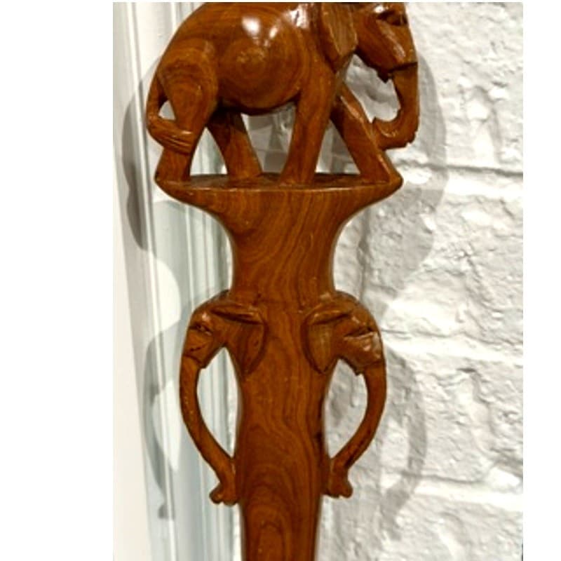 Hand Carved Elephant Cane Walking Stick 36" Hardwood African Safari Folk Art - Thumbnail 4