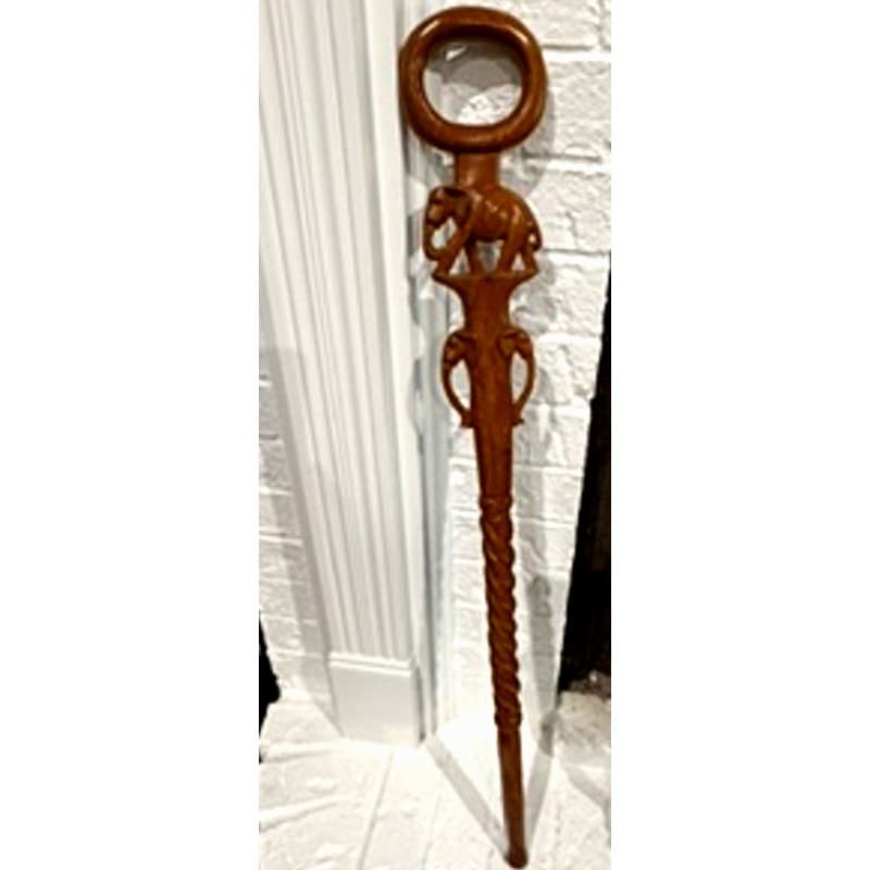 Hand Carved Elephant Cane Walking Stick 36" Hardwood African Safari Folk Art - Thumbnail 9