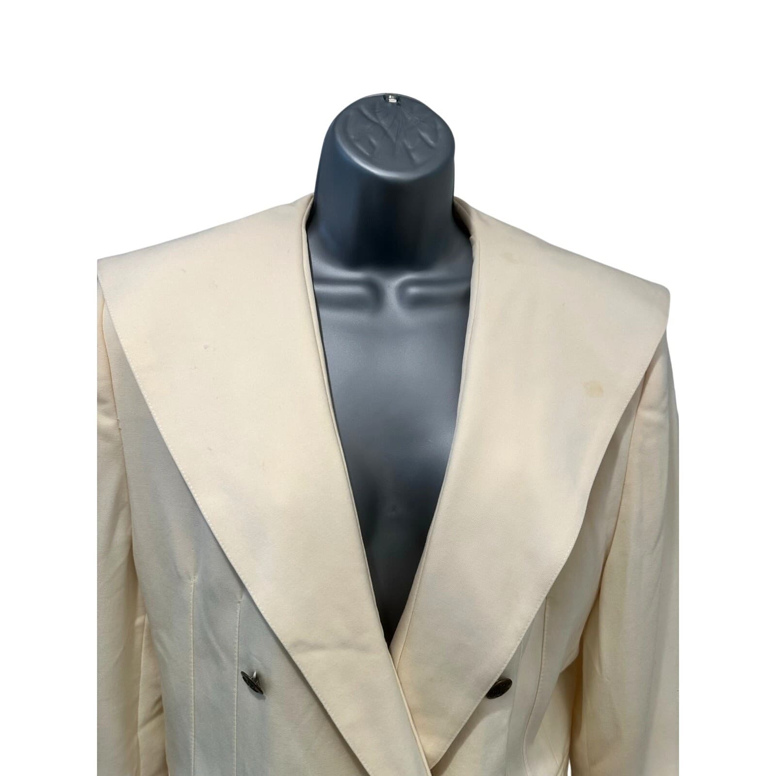 Marshall Field Country Shop Vintage Ivory Double Breasted Blazer 100% Wool-New - Thumbnail 2