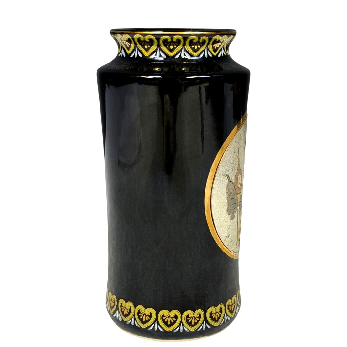 Japanese 'Art of Chokin' Porcelain Vase Engraved 24k Gold Silver Calla Lillies - Thumbnail 5