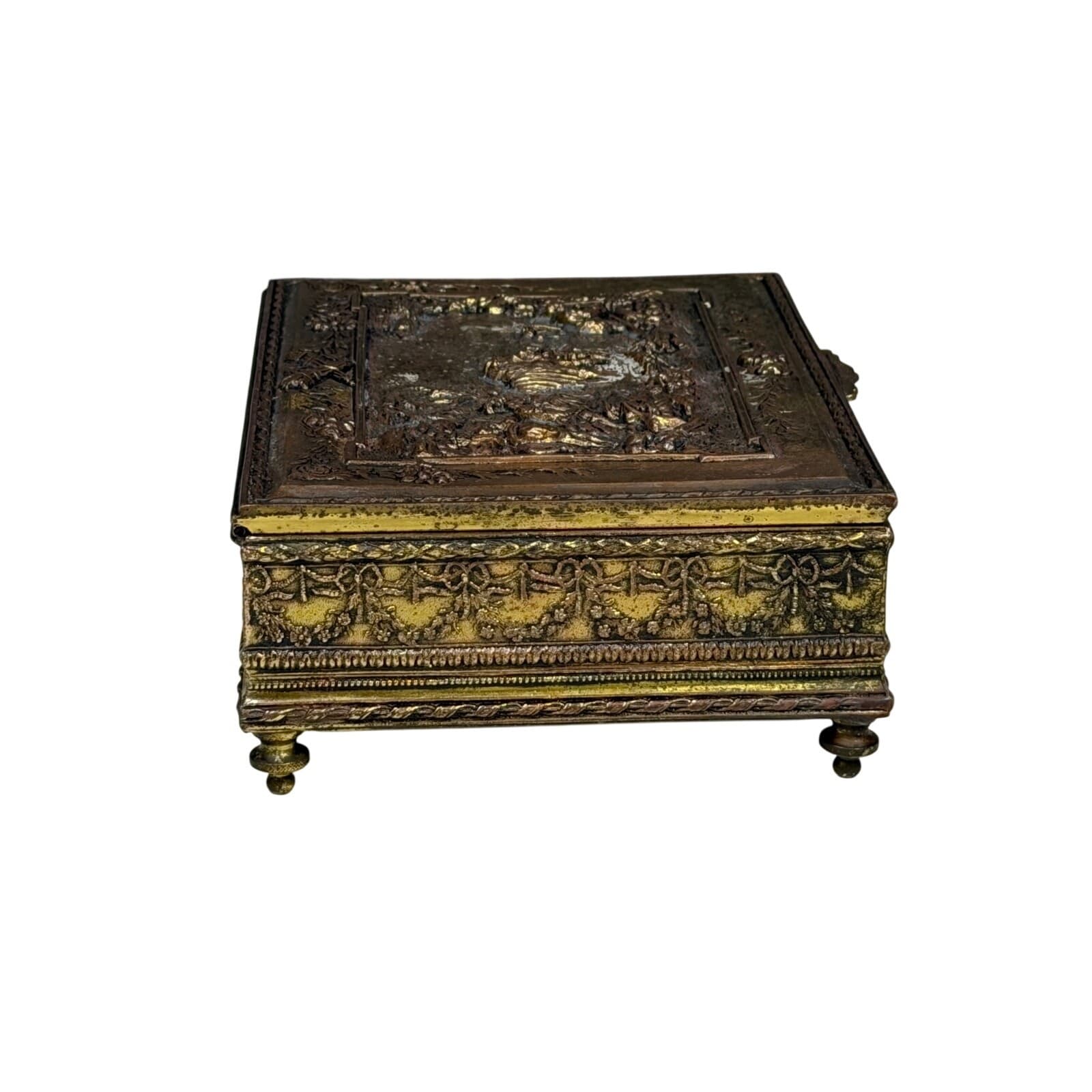 Jennings Brothers c. 1900-1915 Lined Large Bronze Repoussé Vanity Box - Thumbnail 8
