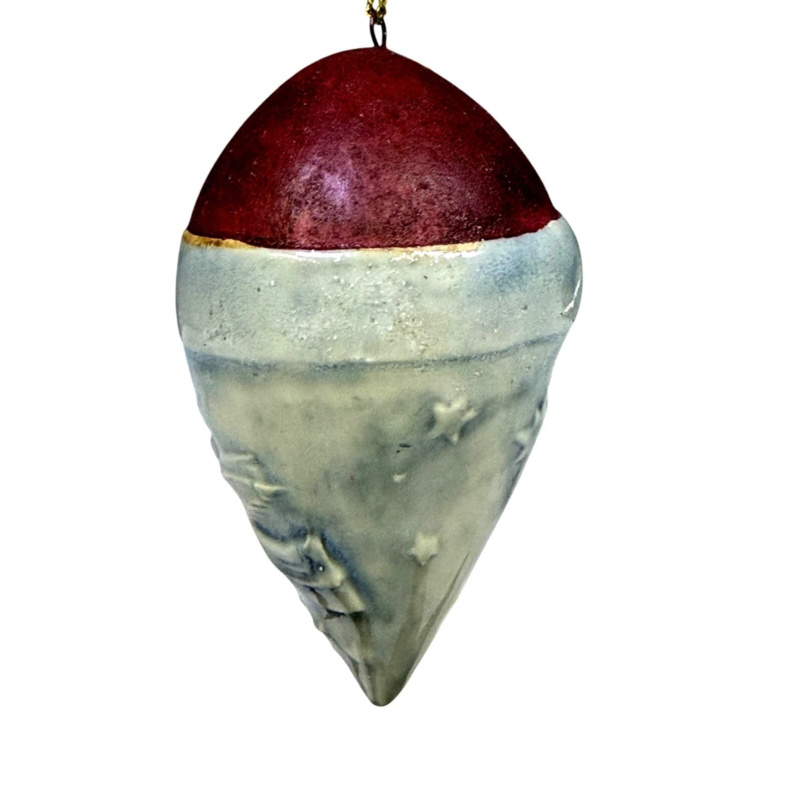 Hand Painted Ceramic Pottery Angel Embellished Teardrop Christmas Ornament - Thumbnail 2