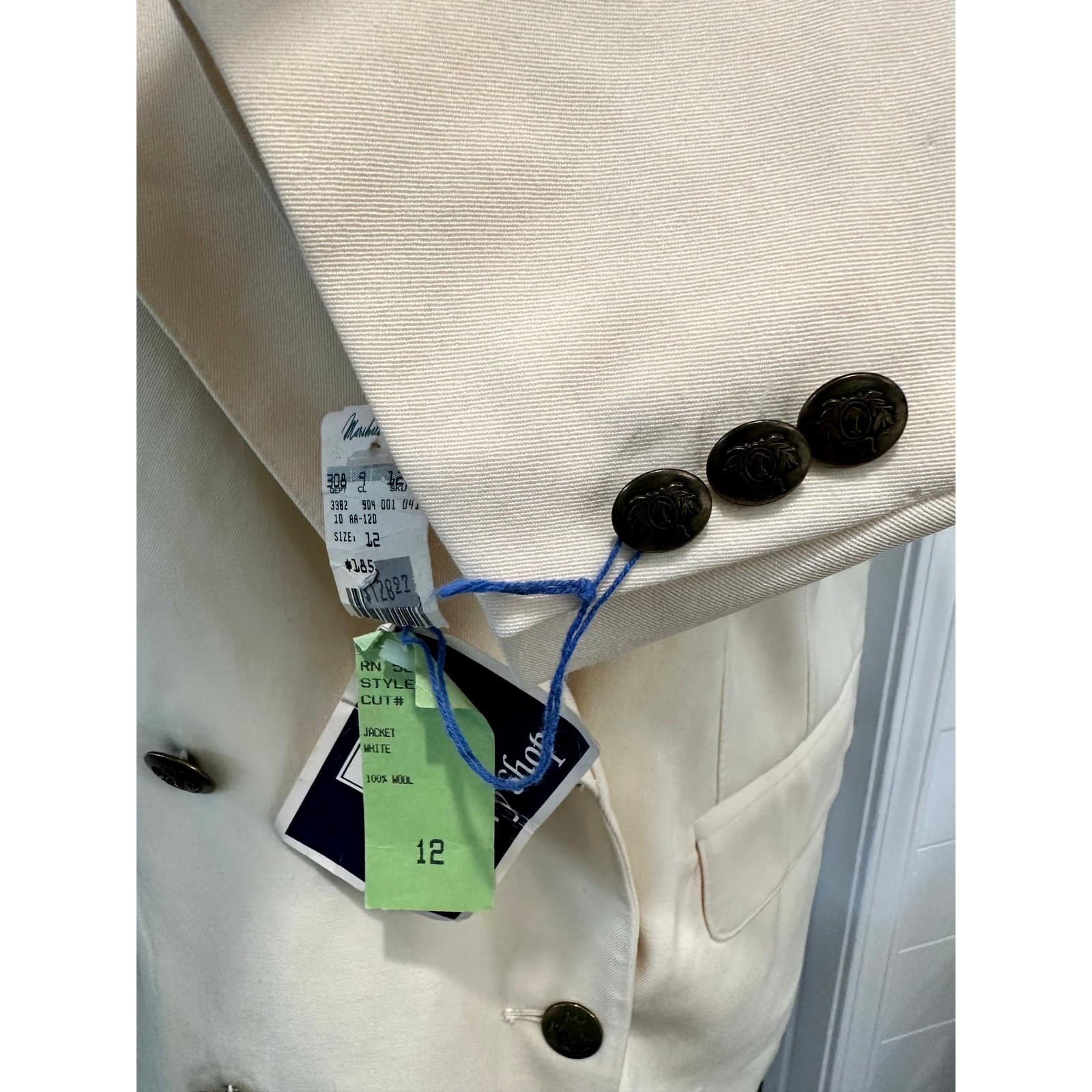 Marshall Field Country Shop Vintage Ivory Double Breasted Blazer 100% Wool-New - Thumbnail 7