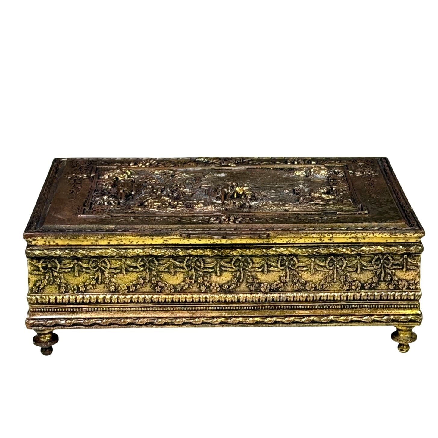 Jennings Brothers c. 1900-1915 Lined Large Bronze Repoussé Vanity Box